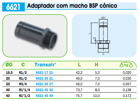  Adaptador Com Macho BSP Cónico